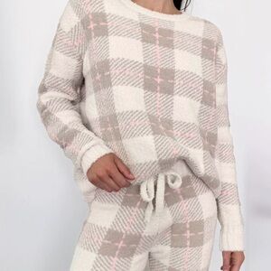 Splendid Cozy Plaid Women's Sweater PJ SET - Cream and Pink